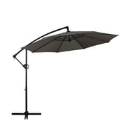 Walsunny 9FT Outdoor Hanging Offset Cantilever Umbrella with Cross Base, Patio Market Umbrella with Crank Sun Shade Canopy, Gray