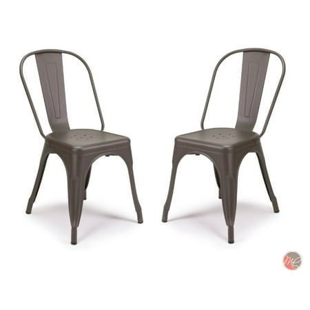 Set Of 2 Tolix Style Metal Chairs Cooper Matte Espresso Vintage