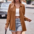 thumbnail image 2 of AherBiu Long Sleeve Tops for Women Button down Shirts Lapel V Neck Fall Casual Lightweight Jacket, 2 of 7