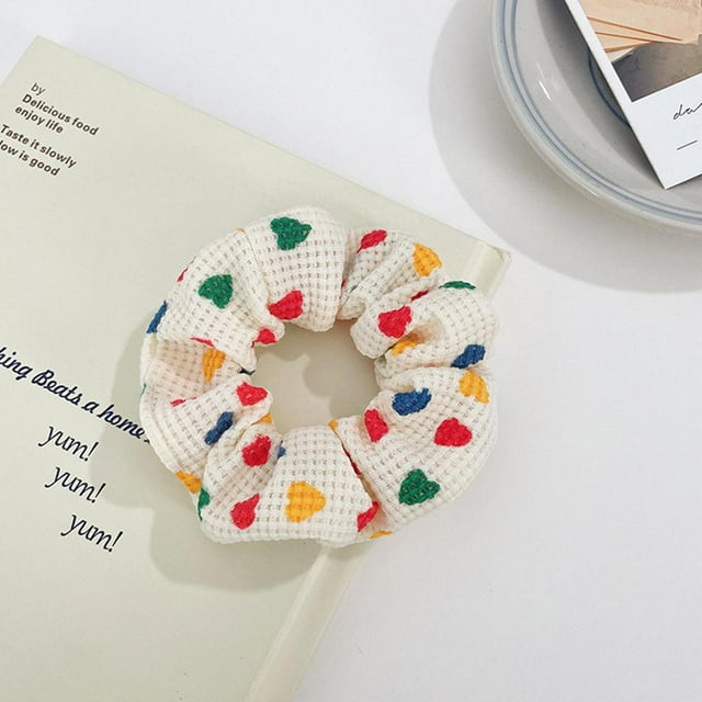 Tohuu Heart Printed Scrunchies Soft Heart Printed Hair Bands Cotton Woven Scrunchies Cute Girls Hair Accessories for Ponytail Ball Head Birthday Holiday Gifts high grade