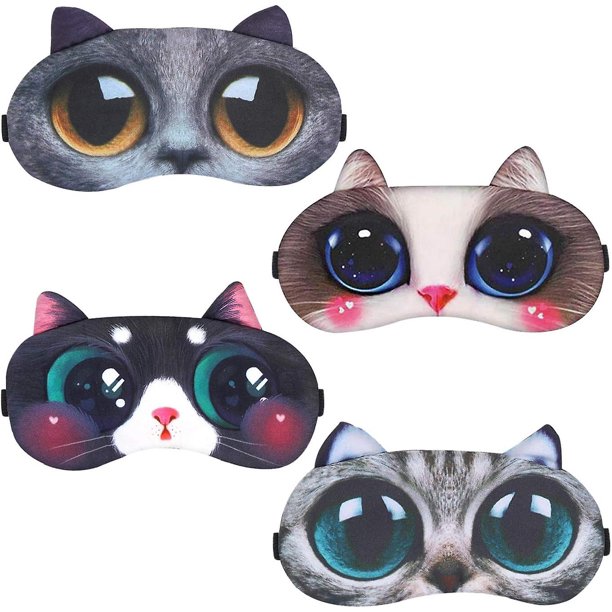 Paquete de 4 máscaras para dormir, máscara para dormir con forma de animal, máscara suave y esponjosa para los ojos para dormir, parche para los ojos, máscara de descanso nocturno, Sle