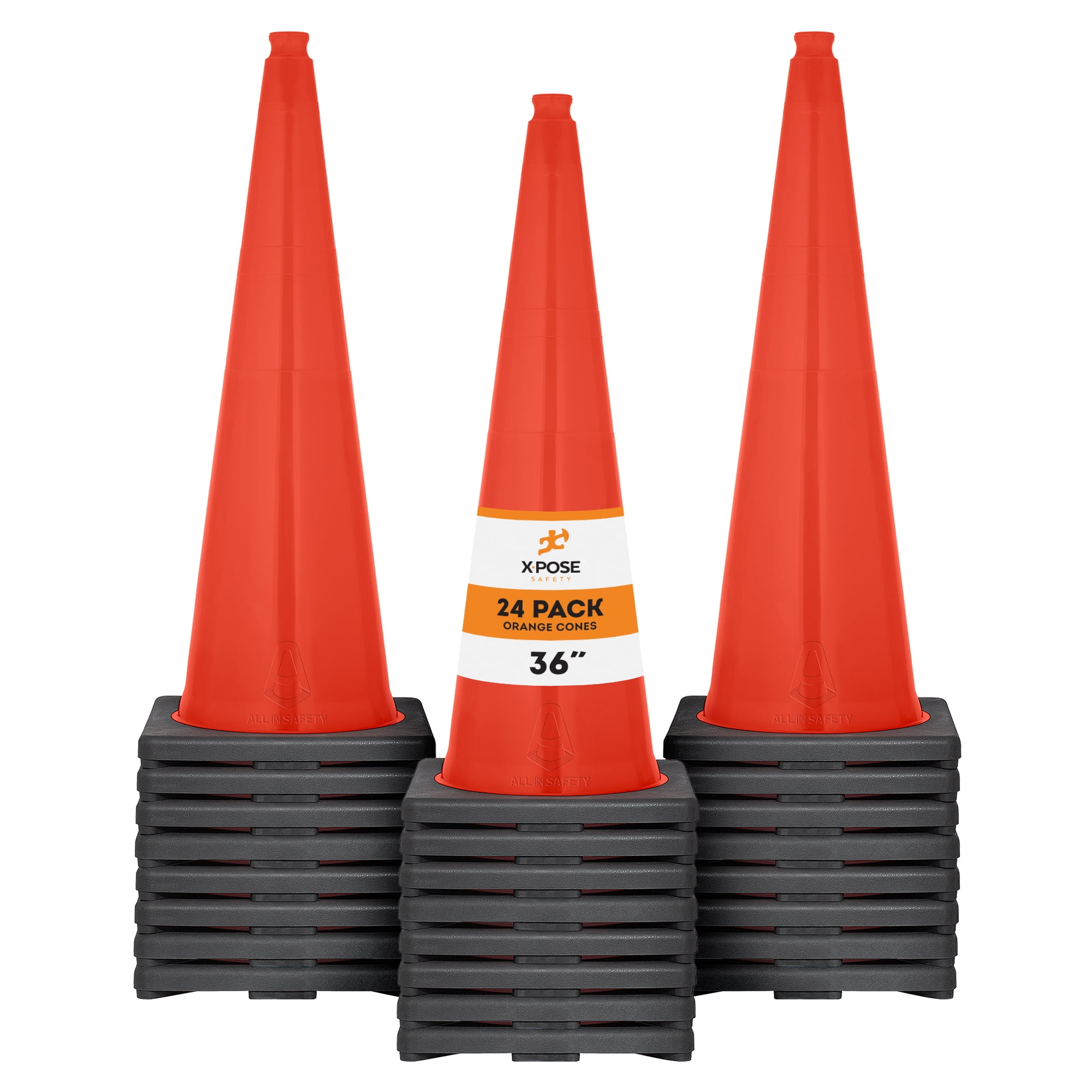 36 Inch Orange Traffic Cones, 24Pack Multipurpose PVC Plastic Safety