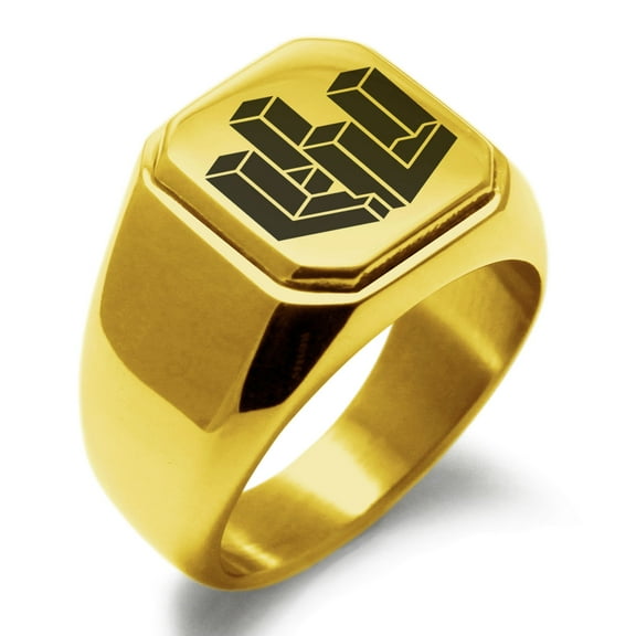 Stainless Steel Letter L Initial 3D Cube Box Monogram Engraved Engraved Square Flat Top Biker Style Polished Signet Ring