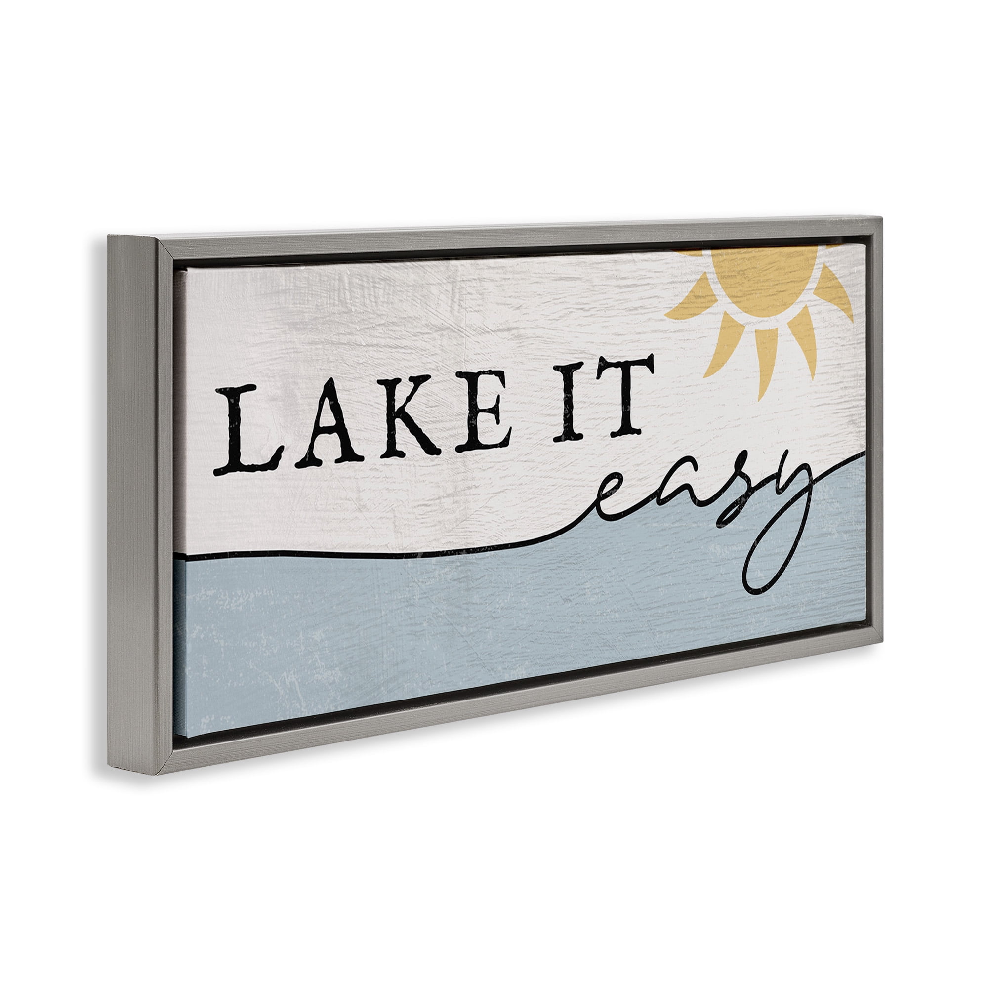 Stupell Industries Nautical Pun Lake It Easy Nature Painting Gray Floater Framed Canvas Art Print Wall Art, 31 x 14