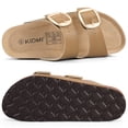 thumbnail image 3 of Litfun Women's Cork Footbed Slide Sandals Summer Leather Flat Sandals with Adjustable Buckles, Camel Brown, 3 of 8