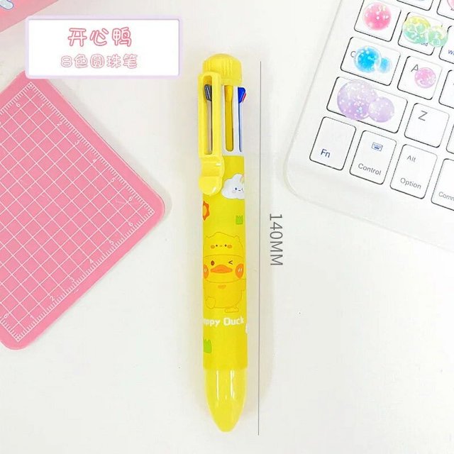 Senbaida Cartoon Children's Color Press Ballpoint Pen, Ballpoint Pen, 0.5mm, Multi-Colored Ink, 8 Count