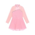 thumbnail image 3 of Doomiva Kids Girls Shiny Rhinestones Mesh Long Sleeve Figure Ice Skating Leotard Ballet Dance Dress Pink 10, 3 of 6