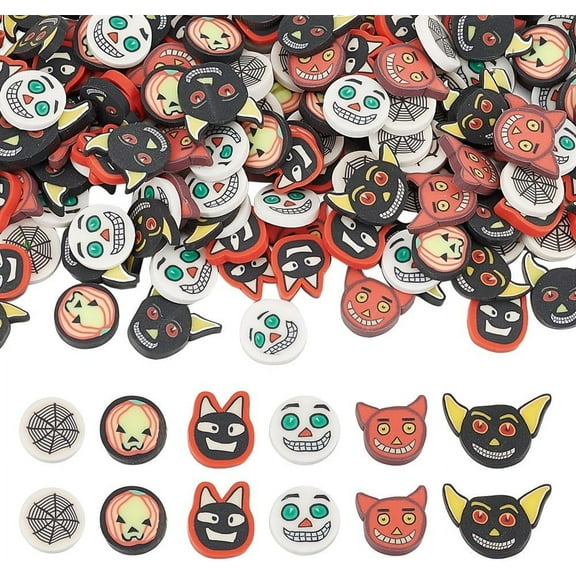 240 Pcs Flatback Cabochons 6 Styles Polymer Clay Embellishments Pumpkin Charms Flat Round Ornaments Beads for Party Craft Making