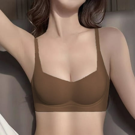 Pavied Minimizer Bras Feelingirl Bra Wireless Bras Women s Seamless Thin Small Breasts Gather And Support To Sagging Soft Support No Ring Breast Holding Bra Seamless Bras Womens Bras Coffee XL