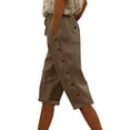 thumbnail image 2 of Compression Shorts Women Women Summer Half Shorts Capris Pants Drawstring Casual Solid Colour Side Button Elastic Waist Cotton Linen Long Shorts with Pockets Coffee XXL, 2 of 8