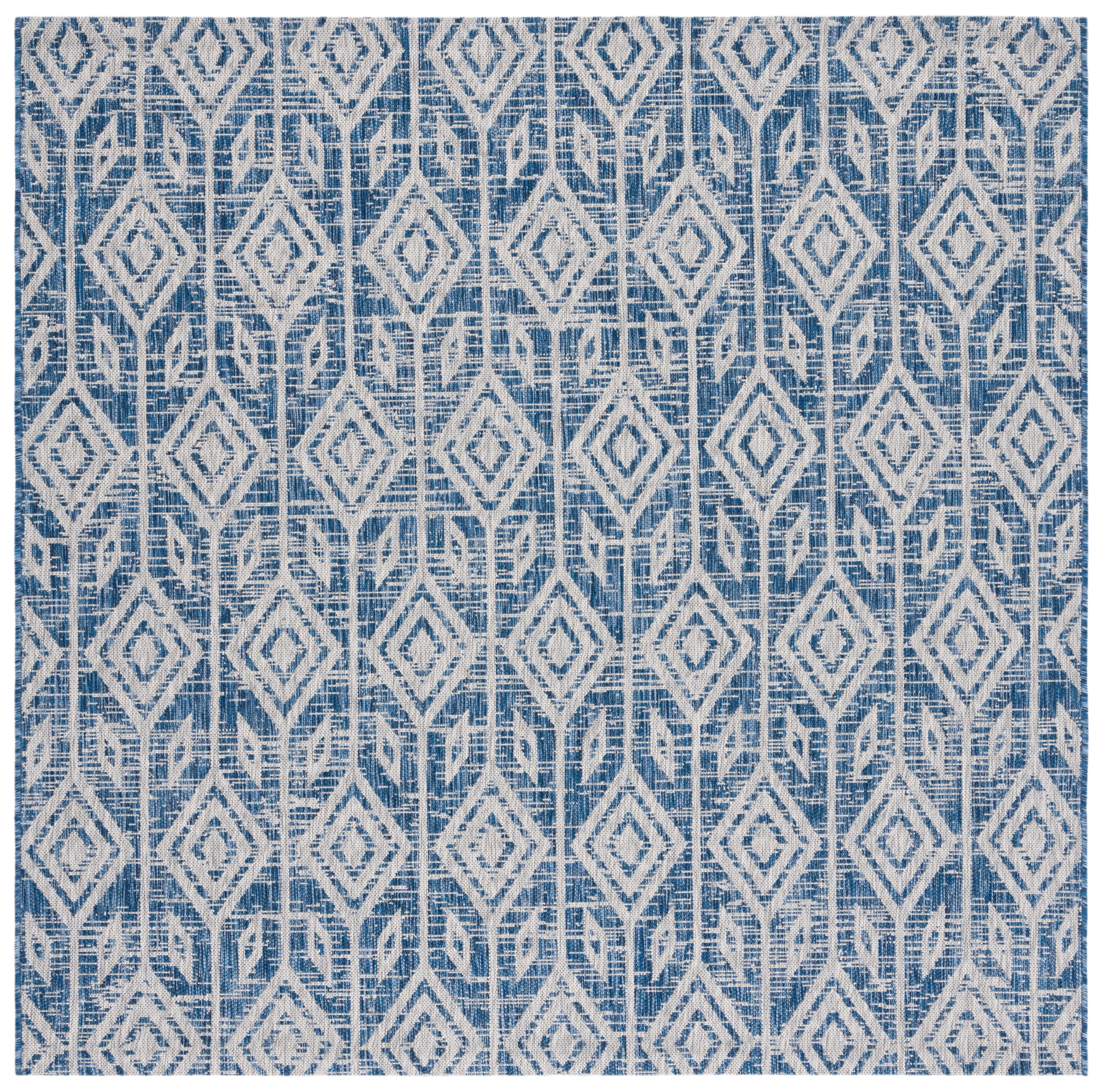 SAFAVIEH Courtyard Beckah Geometric Indoor/Outdoor Area Rug, Navy/Grey, 6'7" x 6'7" Square