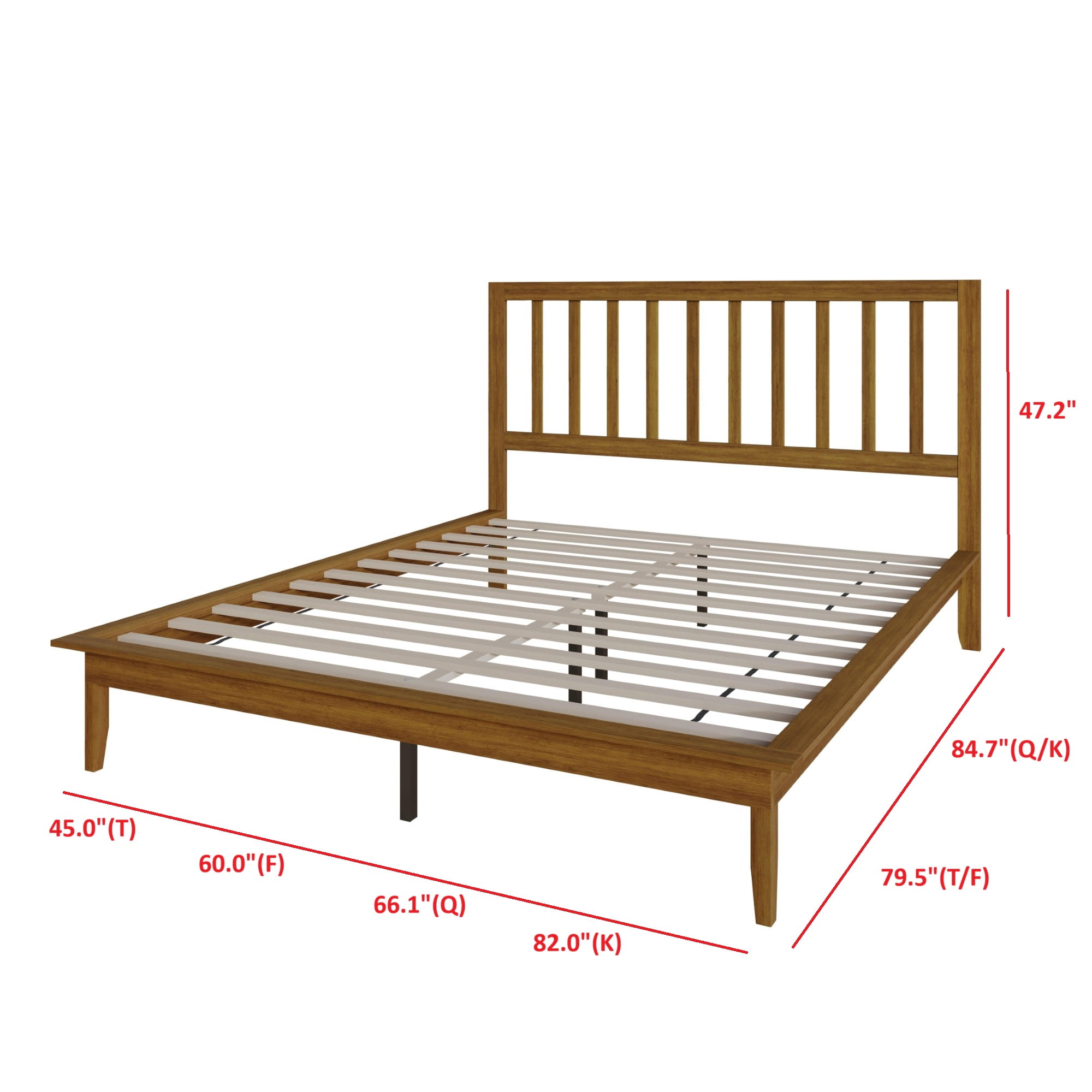 Home Design Lancaster Queen Platform Bed Frame with Slatted Headboard, No box spring required, Brown, Easy Assembly