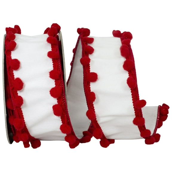 Reliant Ribbon - 94412W-036-40D, Ribbon, White/red, 2-1/2 Inch, 5 Yards