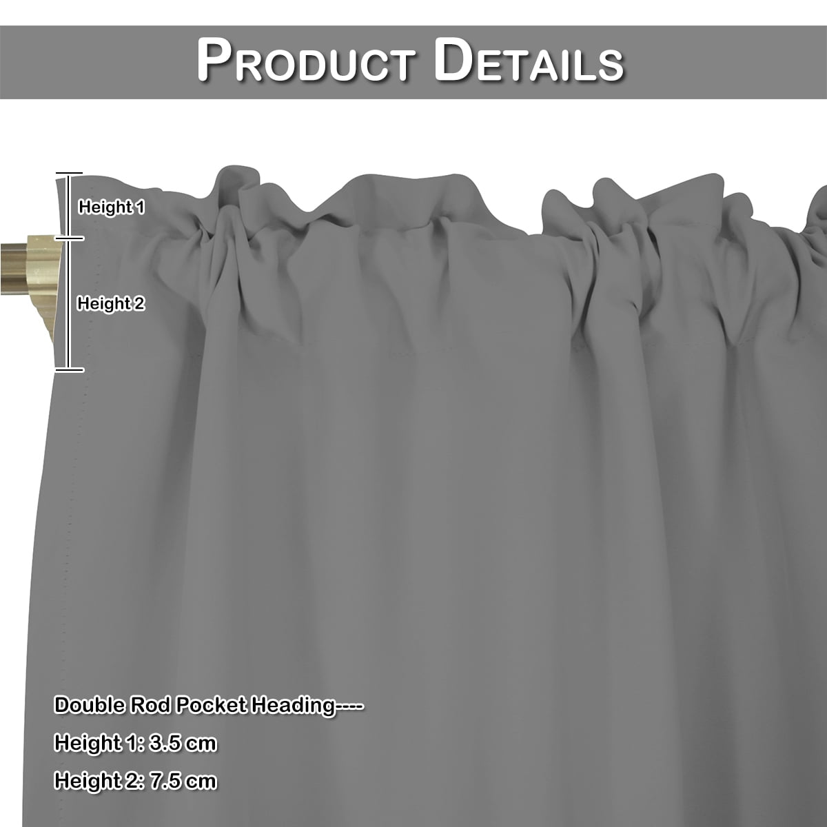 DONGPAI 2 Panels Blackout Kitchen Curtains Valance, Rod Pocket 18 inch Length Short Curtain Waffle Weave Farmhouse Cafe Curtains, Grey