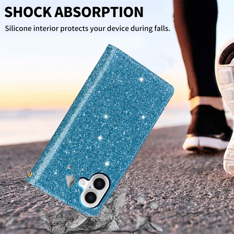 For IPhone 16e Case Glitter Crystal Flip PU Leather Phone