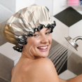 thumbnail image 5 of Shower Caps,Brown Boho Plant Pattern Waterproof Shower Cap for Women 4 Pieces,Double Reusable Hair Cover for Shower PEVA Elastic Stretch Hem, 5 of 7