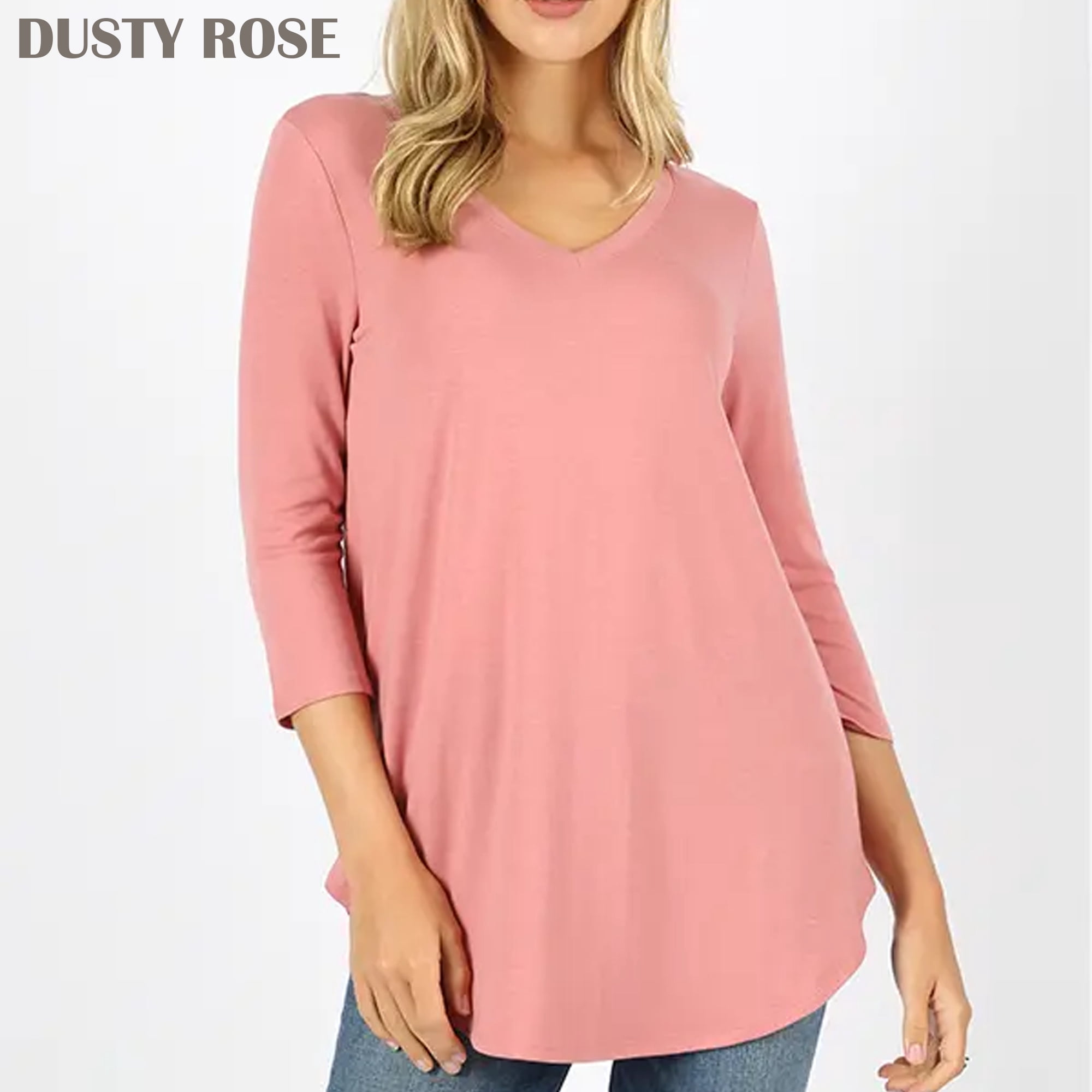 Sobeyo - Womenu0027s V-Neck Top 3/4 Sleeve Round Ham Soft Premium 