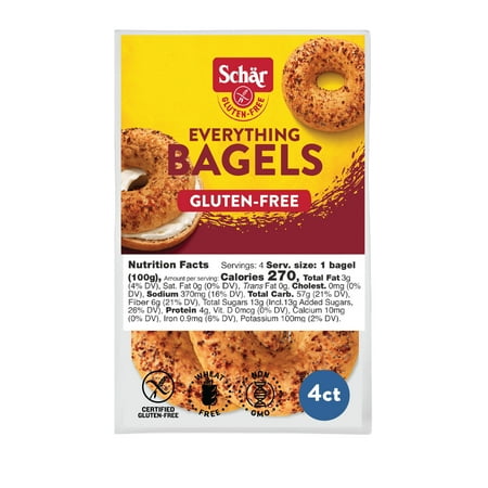 Schar Gluten Free Pre-Sliced Everything, Gluten Free Chewy Bagels, 14.1oz