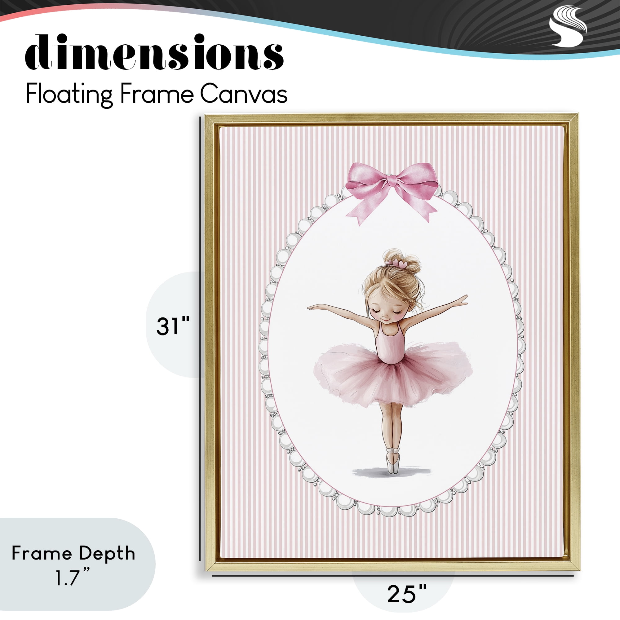 Stupell Industries Dancing Pink Ballerina Gold Framed Floater Canvas Wall Art, design by Christine Simpson Art