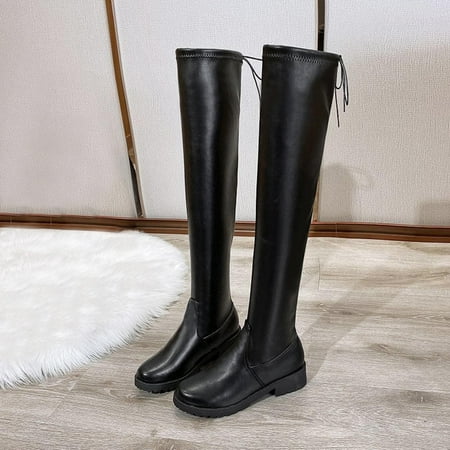 

TALKVE Autumn And Winter Over The Knee Boots Women s Low Heeled Boots Lace Up High Tube Long Boots Shoes