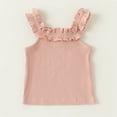 thumbnail image 2 of QHFBli Girls Ruffle Short Sleeve Shirts Neck Ribbed Knit Summer Pullover Tops Pink 6-7 Years, 2 of 3