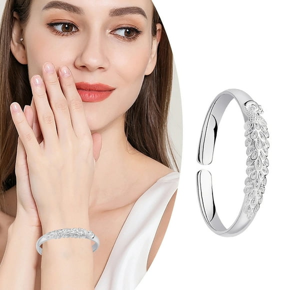 Stylish 925 Silver Bangle Bracelets for Women Adjustable Charm Open Design Exquisite for
