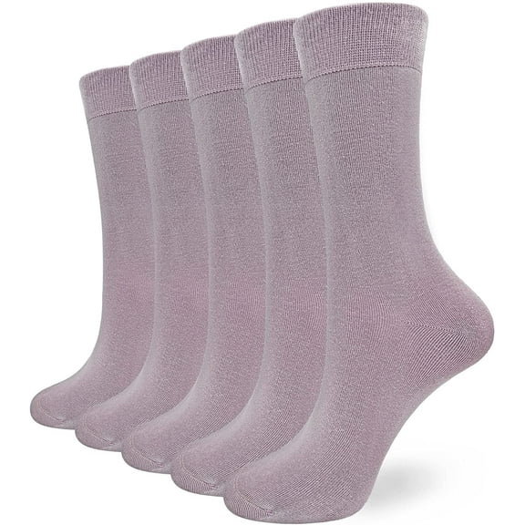 SERISIMPLE 5 Pairs Bamboo Dress Casual Sock for Women Mid-Calf Crew Socks Soft Lightweight (Purple, Large)