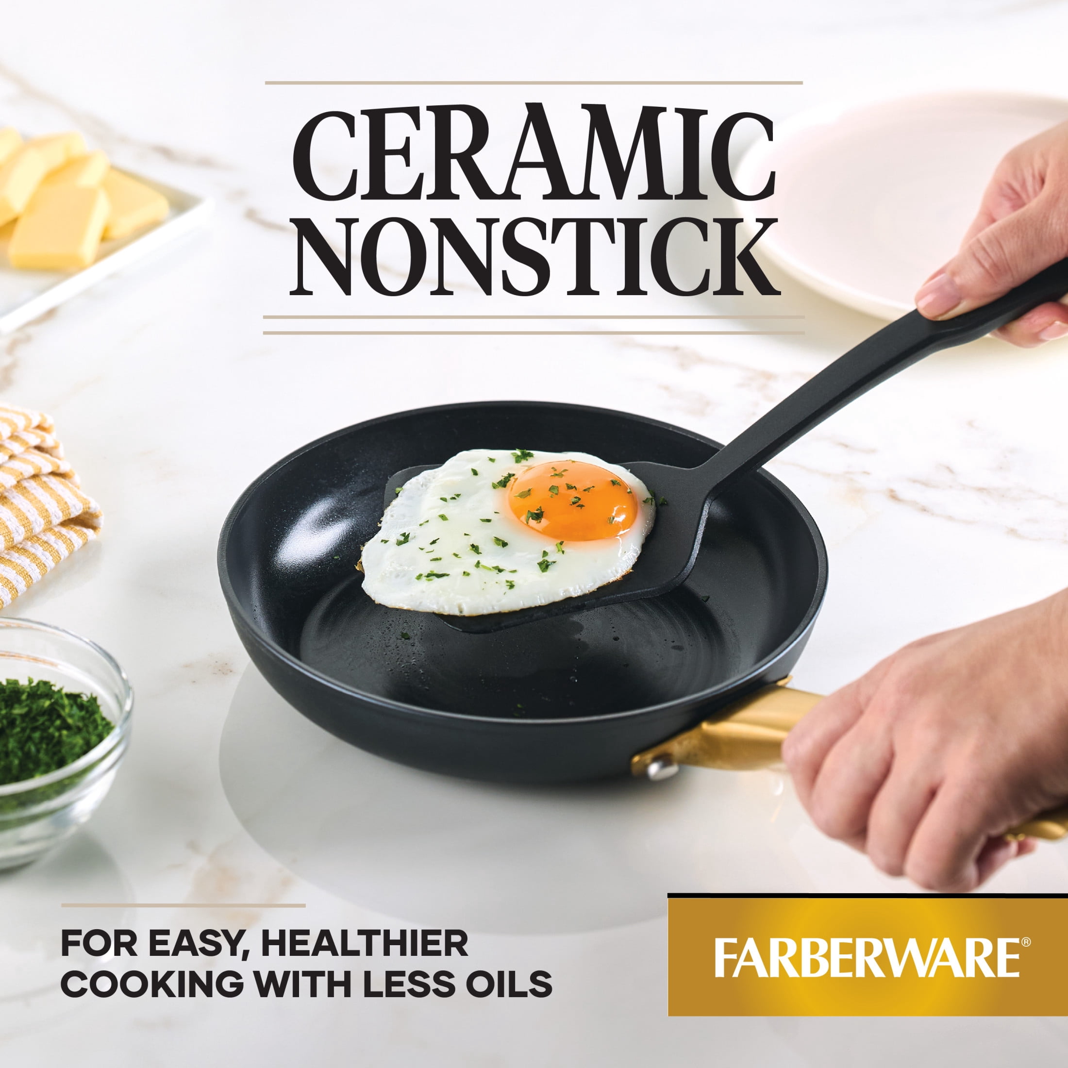 Farberware Forged Induction 8.25 Inch Ceramic Nonstick Frying Pan, Dishwasher Safe and Oven Safe to 500°F, Black