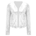 thumbnail image 5 of felwors Women's Sequin Open Front Cropped Jacket - Sparkly Party Blazer Long Sleeve Glam Outerwear White, S, 5 of 6
