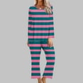 thumbnail image 2 of Kaemgyyd 2 Piece Pajama Set for Women Stripe Crew Neck Sleepshirt Wide Leg Pants Soft Lounge Pjs Set Sleepwear for Women, 2 of 5