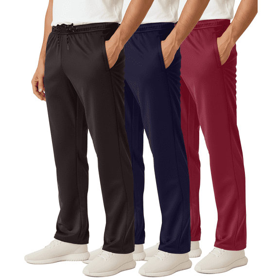 Real Essentials 3 Pack: Men's Mesh Open Bottom Sweatpants Gym Active Athletic Workout Casual Pants with Pockets (Big & Tall)