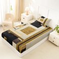 thumbnail image 5 of Castle Fairy Mid Century Gold Square Relief Twin Sheets 3pcs,Abstract Textured Brush Splash Bedding,Black Cream,1 Flat Sheet, 1 Fitted Sheet and 1 Pillowcase, 5 of 7