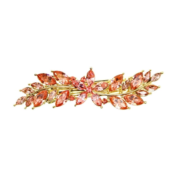 Faship Gorgeous Coral Rhinestone Crystal Small Floral Hair Barrette Clip