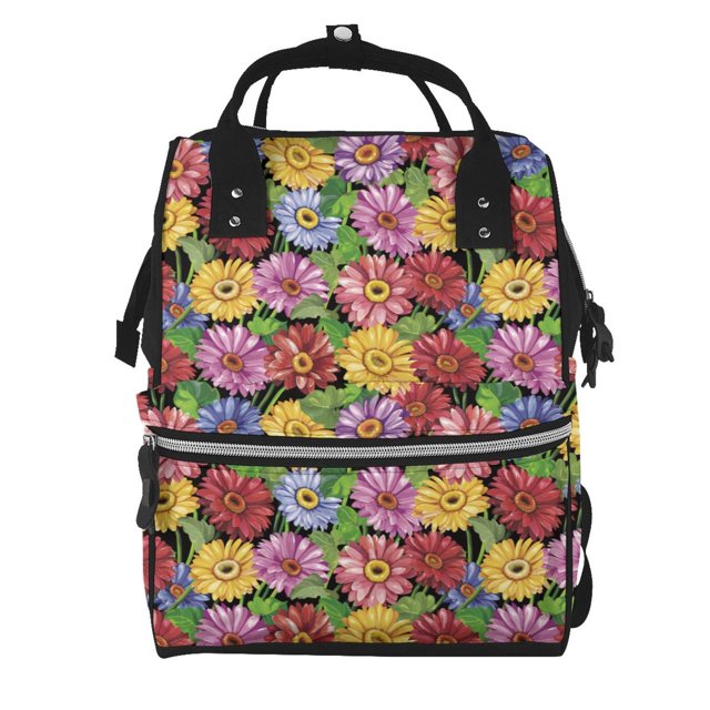 Fotbe Daisies Flowers Mochila Maternidad - Lona de Sarga Impermeable, Mochila de Pañales de Gran Capacidad con Múltiples Bolsillos y Correas Ajustables