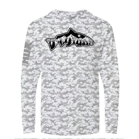 Addicted Fishing, Gray/White Camo Hoodie, UPF, Large Size, 1 Piece