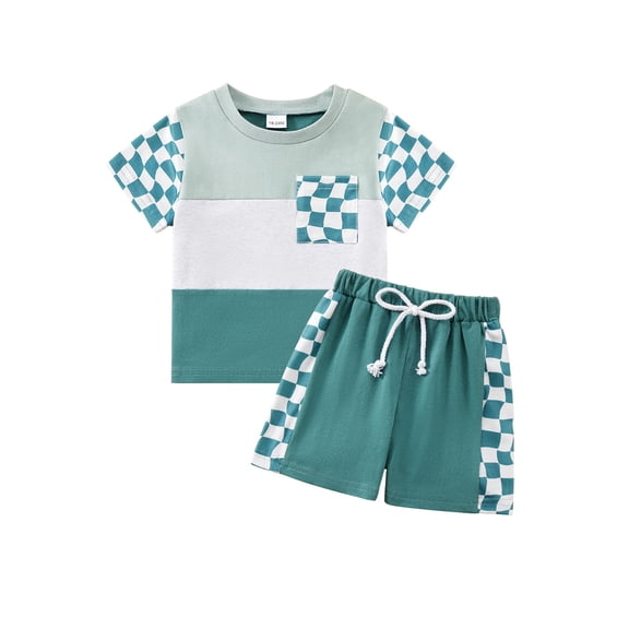 GYRATEDREAM Baby Boy Summer Clothes Contrast Color Short Sleeve T Shirts Stretch Rolled Shorts Cute Toddler Outfits 12M-6T
