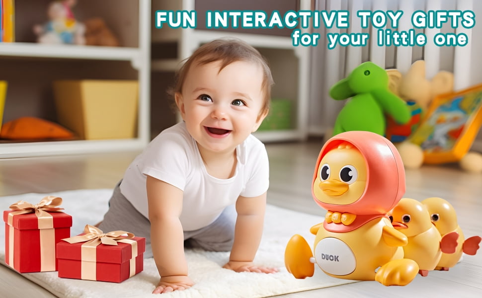 Baby Crawling Toys, Musical Ducks Toddler Toys, Early Education Kids Toys for Boys Girls Swing/Walking/Lights/Dancing Infant Tummy Time Toys Christmas Birthday Gifts (with 2 PCS Baby Duck)