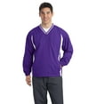 thumbnail image 1 of SPORT-TEK Camisa cortavientos raglán con cuello en V y ribete alto para hombre XLT Púrpura/Blanco deporte-tek TJST62, 1 of 1