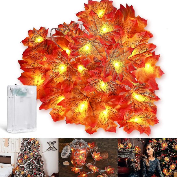 Hojas de arce Luces de decoración de otoño 3 m 20 LED, Guirnalda de otoño artificial Luces de cadena Luces de hadas, Decoración interior al aire libre con pilas
