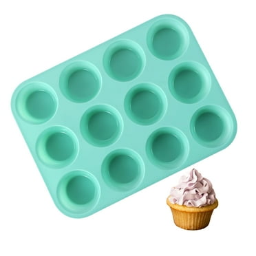 ACDNAC 12 Cups Silicone Muffin Pan,BPA-Free Cupcake Pan,11.61"x8.66" Mini Muffin Pan,Green