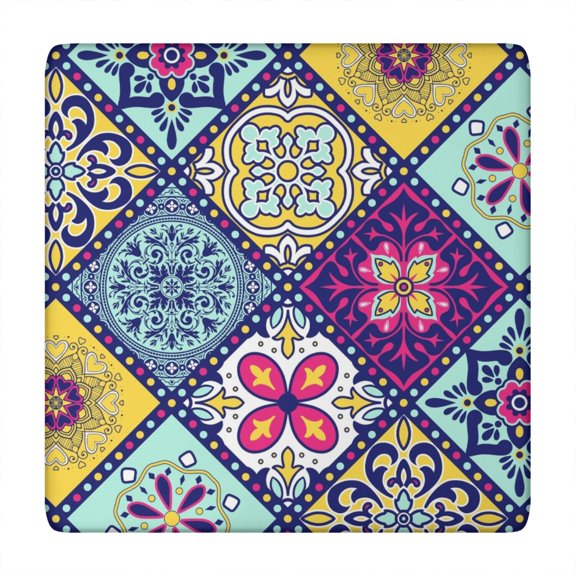 Fitted Tablecloth Square Abstract Hippie Tribal Style, Waterproof Vinyl, Backed, Elastic Edge for Dining or Camping