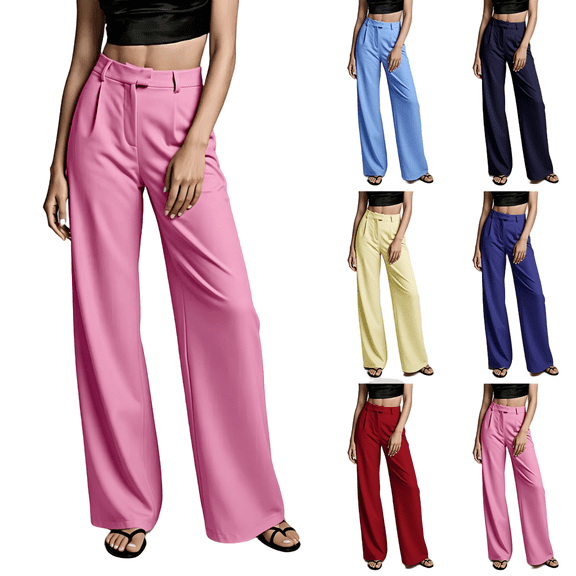 Tqcoqu Women's Wide Leg Dress Pants,High Waisted Straight Leg Slacks Business Office Work Trousers,Blue Women's S-XXXL