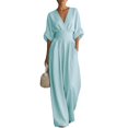 thumbnail image 6 of LEKODE Womens Jumpsuits Casual Cotton Linen Jumpsuits for Women Summer Ruched Rompers Wide Leg Jumpsuit Deep V Neck Jumpsuit Vacation Outfits for Women 2026 B Light Blue XXL, 6 of 9