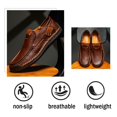 thumbnail image 4 of Men's Loafers Leather Hand-stitched Casual Shoes Non-slip Wear-resistant Flat Bottom Breathable Outdoor Shoes Brown 8.5 US, 4 of 7