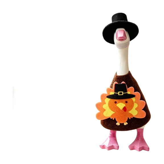 Voglyf Fall Desk Goose Outfits, 7 Inch Cute Desktop Goose Clothes, Thanksgiving Turkey Pattern Costume with Pilgrim Hat, Decor Outfit for Small Desktop Goose Figurine Tabletop Ornament