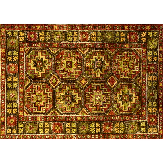 Ahgly Company Machine Washable Indoor Rectangle Oriental Yellow Industrial Area Rugs, 8' x 12'