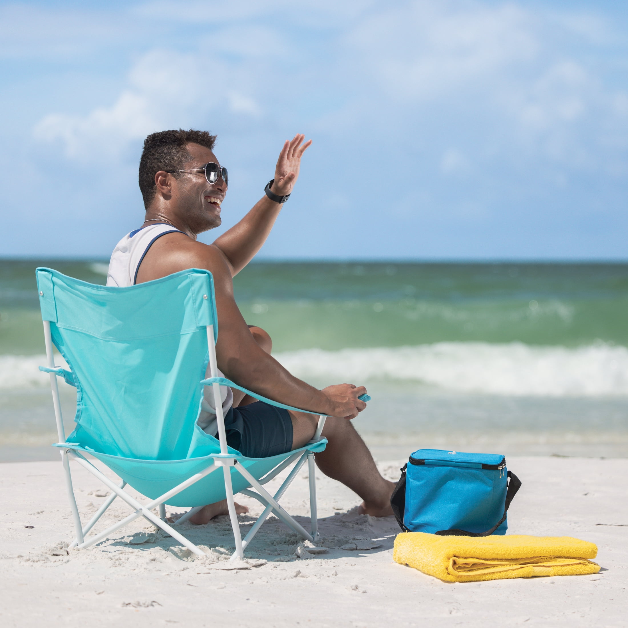 Mainstays Beach Bag Folding Chair With Storage Bag, Teal