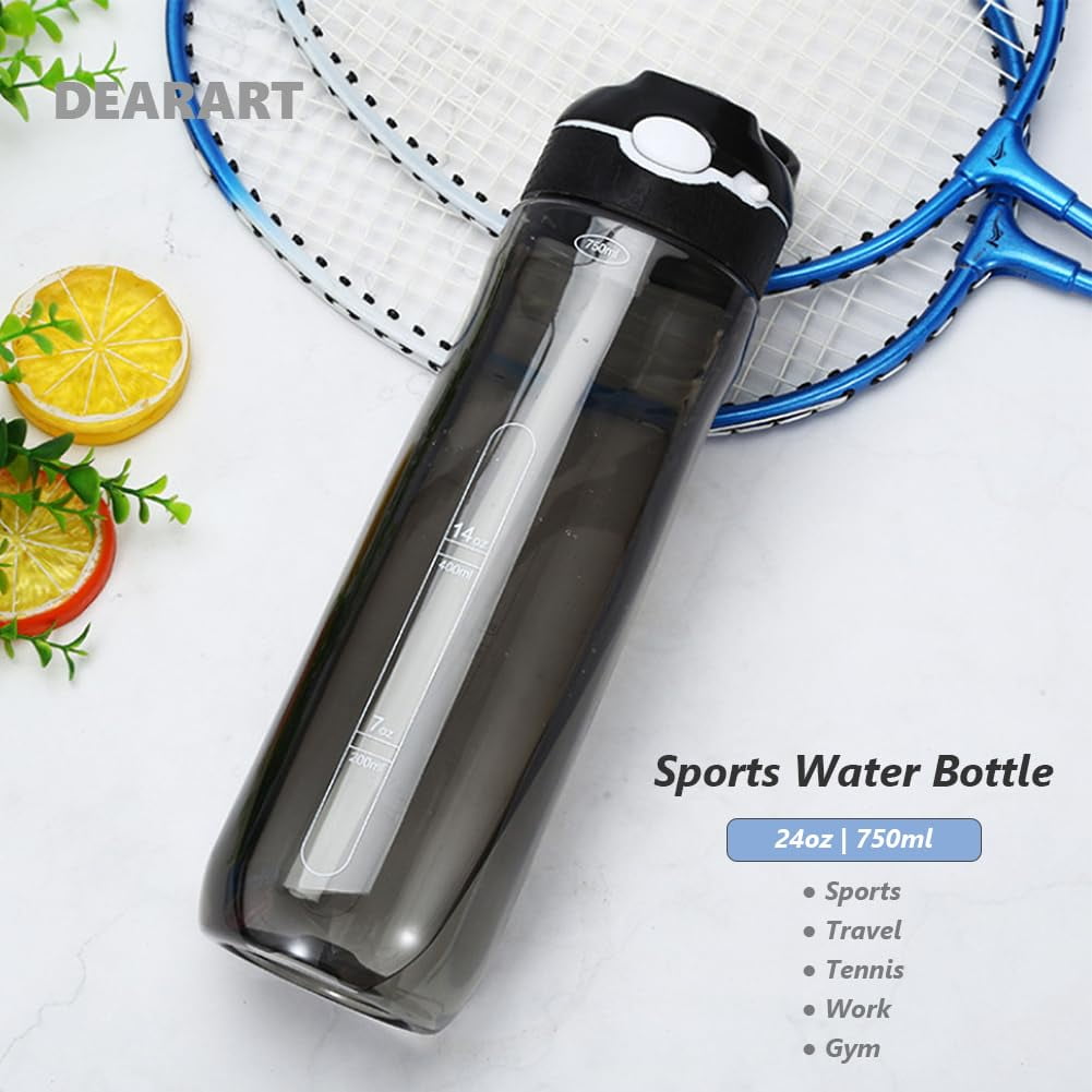 24oz Water Bottles With Straw, Leakproof BPA FREE Hidden Nozzle, Flip Up Lid Has Handle Wide Bottle Easy Clear, Suit Office Sports Travel Gym Yoga, Dark Cyan