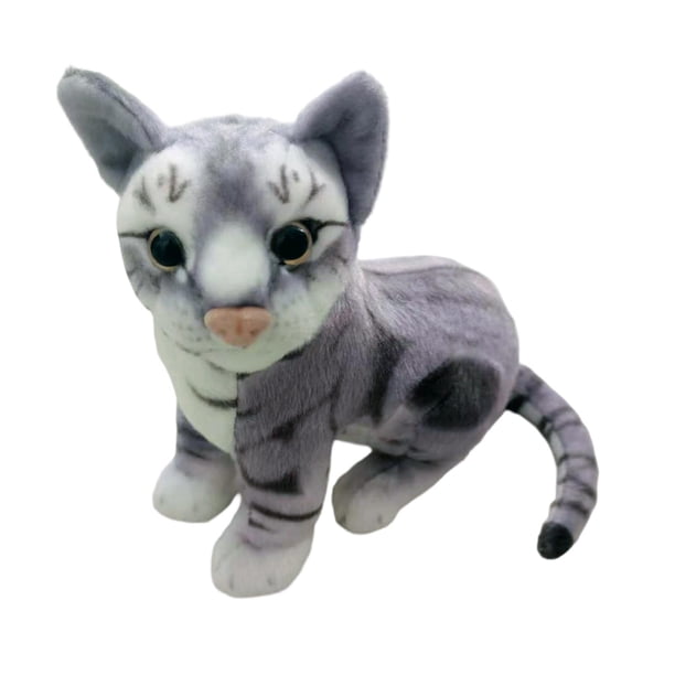 Gato de peluche de cola larga, juguete coleccionable para habitación infantil, gato de peluche realista y abrazable. gris