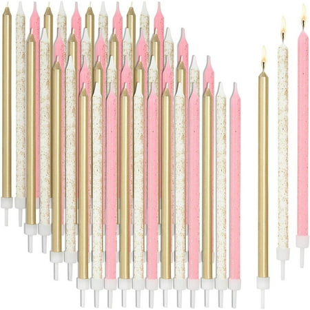 Blue Panda 5" Long Thin Birthday Candles with Holders, Metallic Glitter, ( 48 Count )